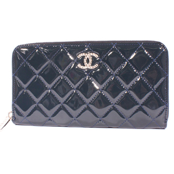 CHANEL シャネル 財布 コピー A48696 エナメル ココマーク ブリリアント 長財布 ネイビー